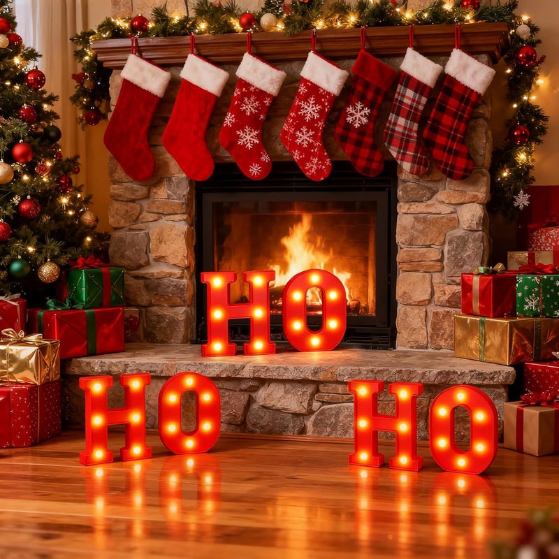 gobutend HOHOHO Christmas Light Up Letter Table Decorations, LED Marquee Lights Sign for Indoor Outdoor Home Bedroom Fireplace Bar Xmas Party Decor - Image 2